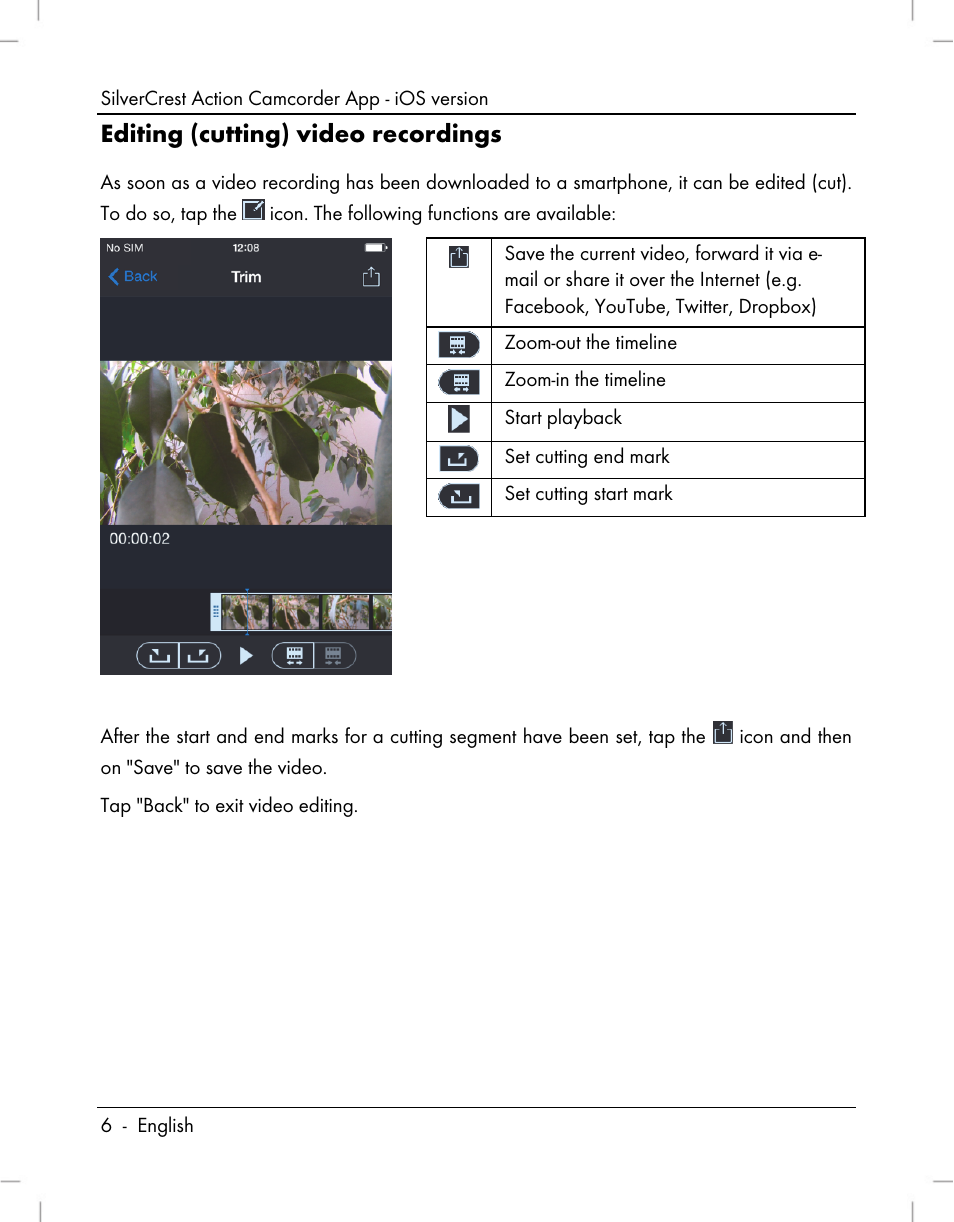Editing (cutting) video recordings | Silvercrest SCW 5 A1 iOS User Manual | Page 6 / 6