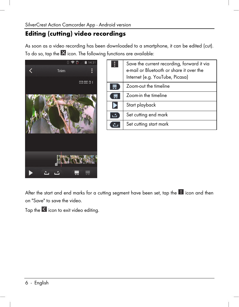 Editing (cutting) video recordings | Silvercrest SCW 5 A1 Android User Manual | Page 6 / 6