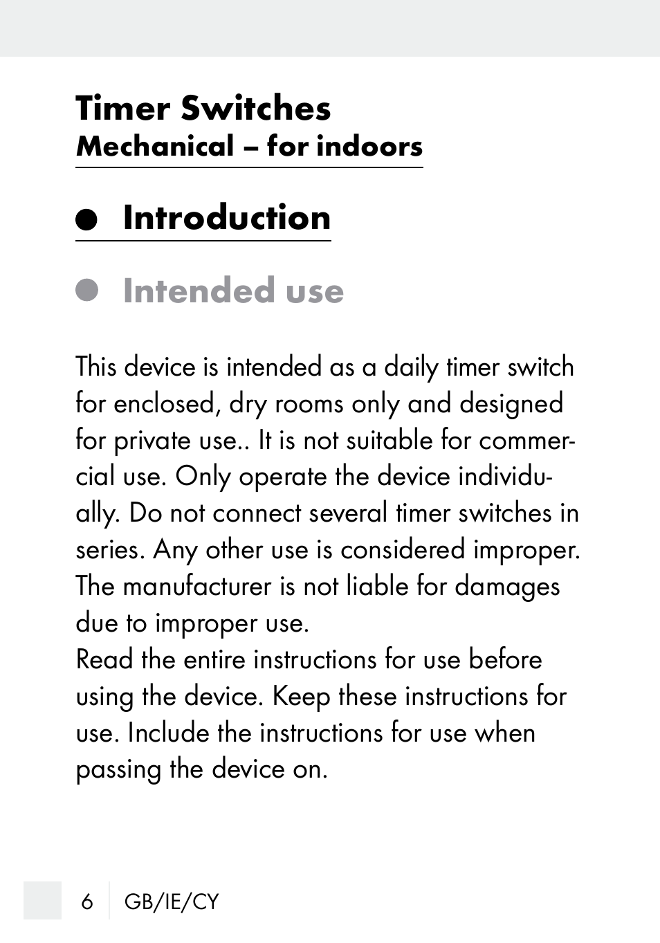 Timer switches, Introduction intended use | Silvercrest MZ 20-1 User Manual | Page 6 / 31
