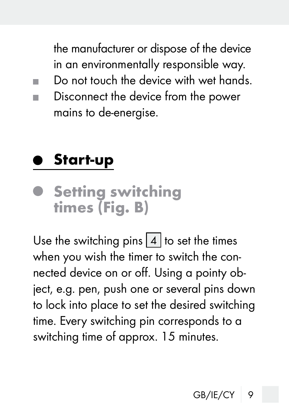 Start-up setting switching times (fig. b) | Silvercrest MZ 20-1 User Manual | Page 9 / 31