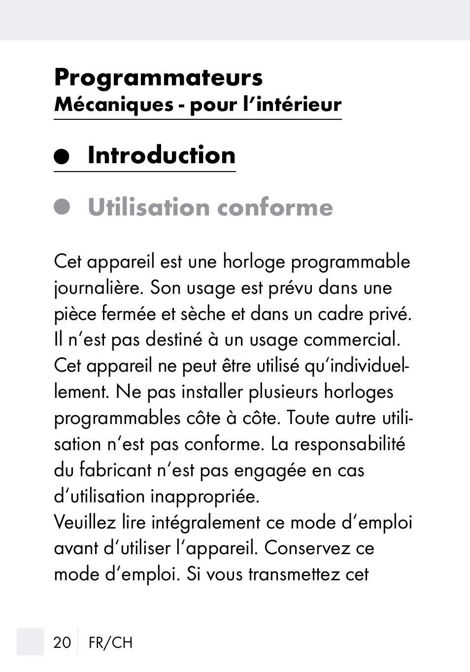 Programmateurs, Introduction utilisation conforme | Silvercrest MZ 20-1 User Manual | Page 20 / 61