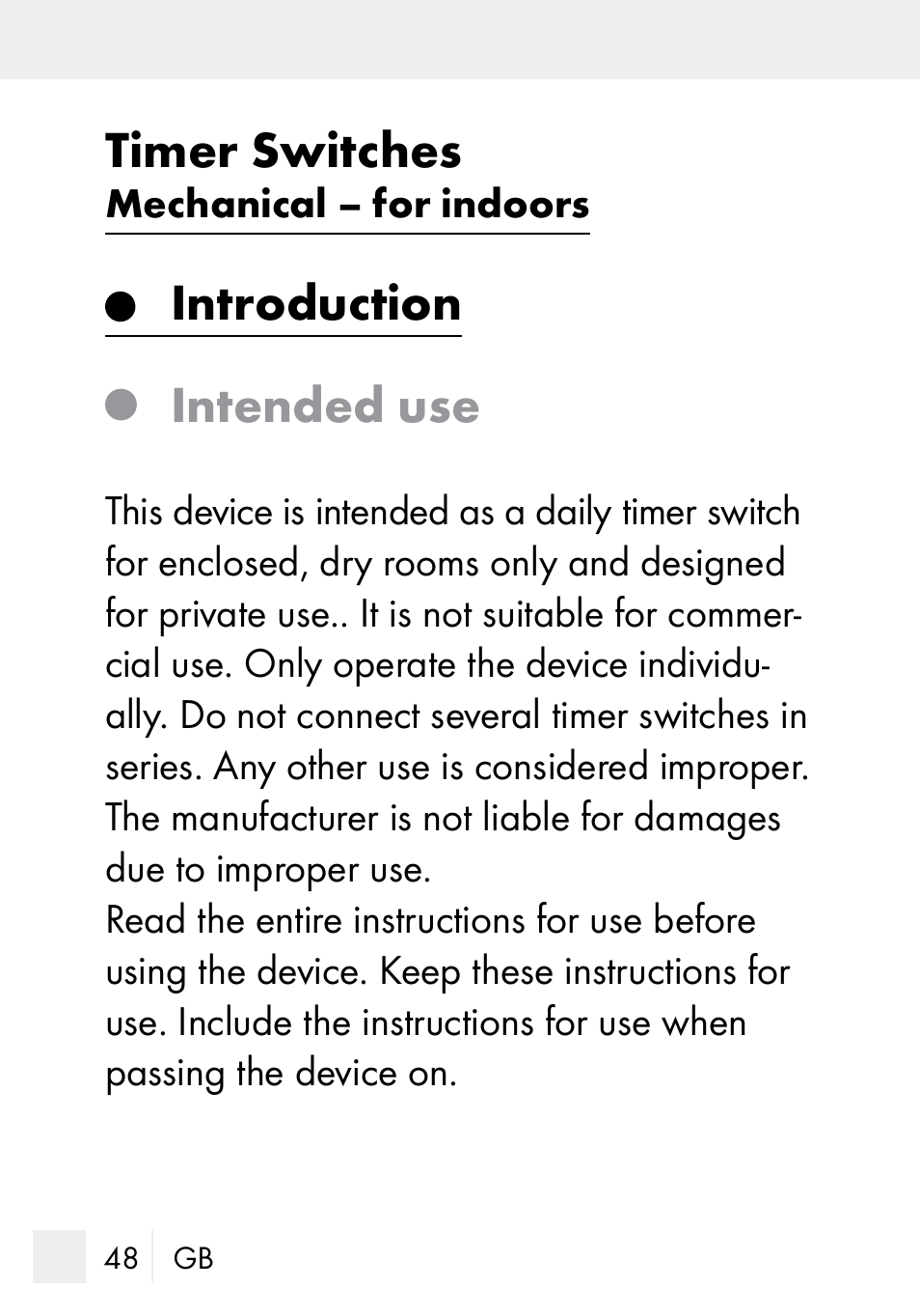 Timer switches, Introduction intended use | Silvercrest MZ 20-1 User Manual | Page 48 / 61