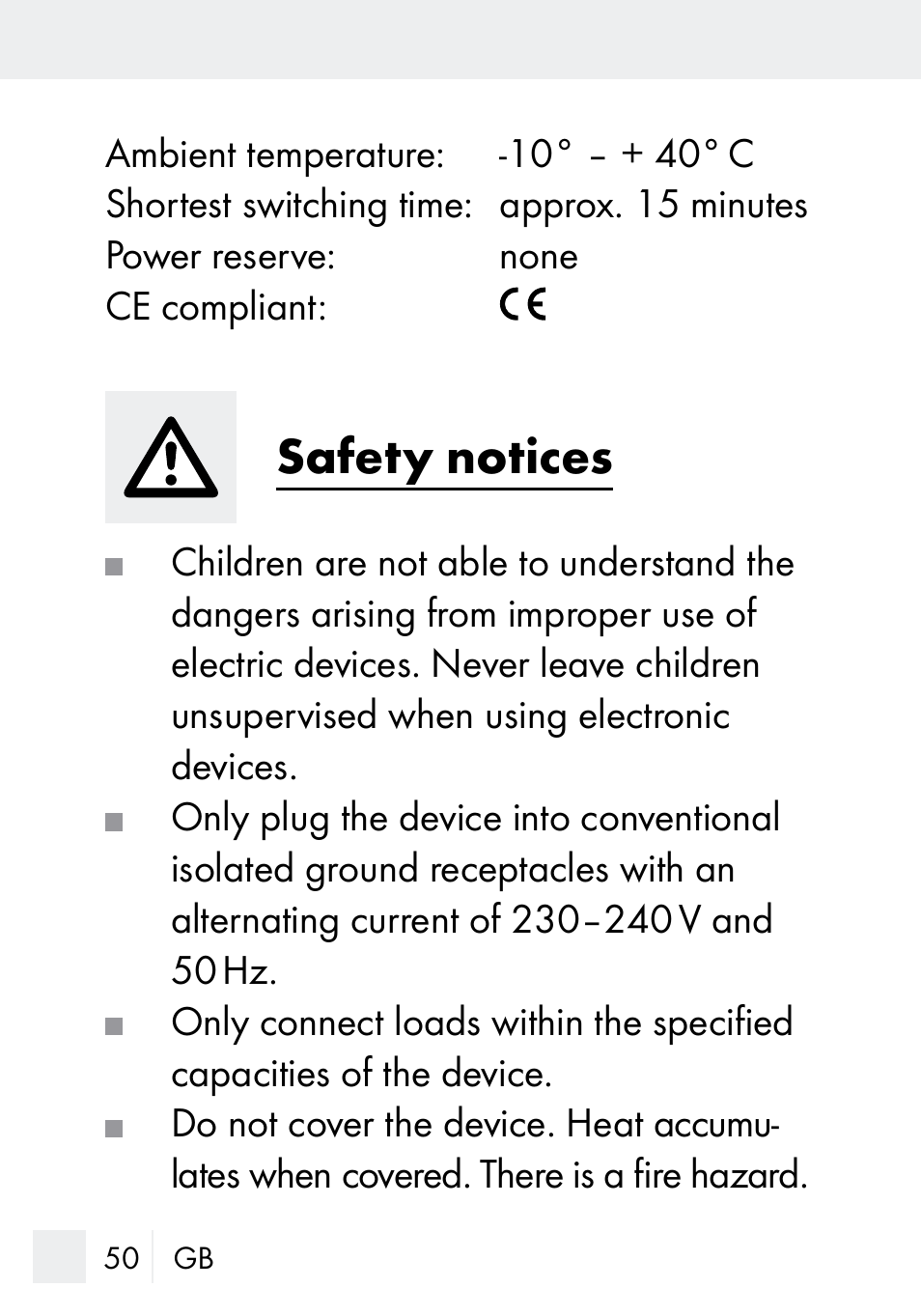 Safety notices | Silvercrest MZ 20-1 User Manual | Page 50 / 61