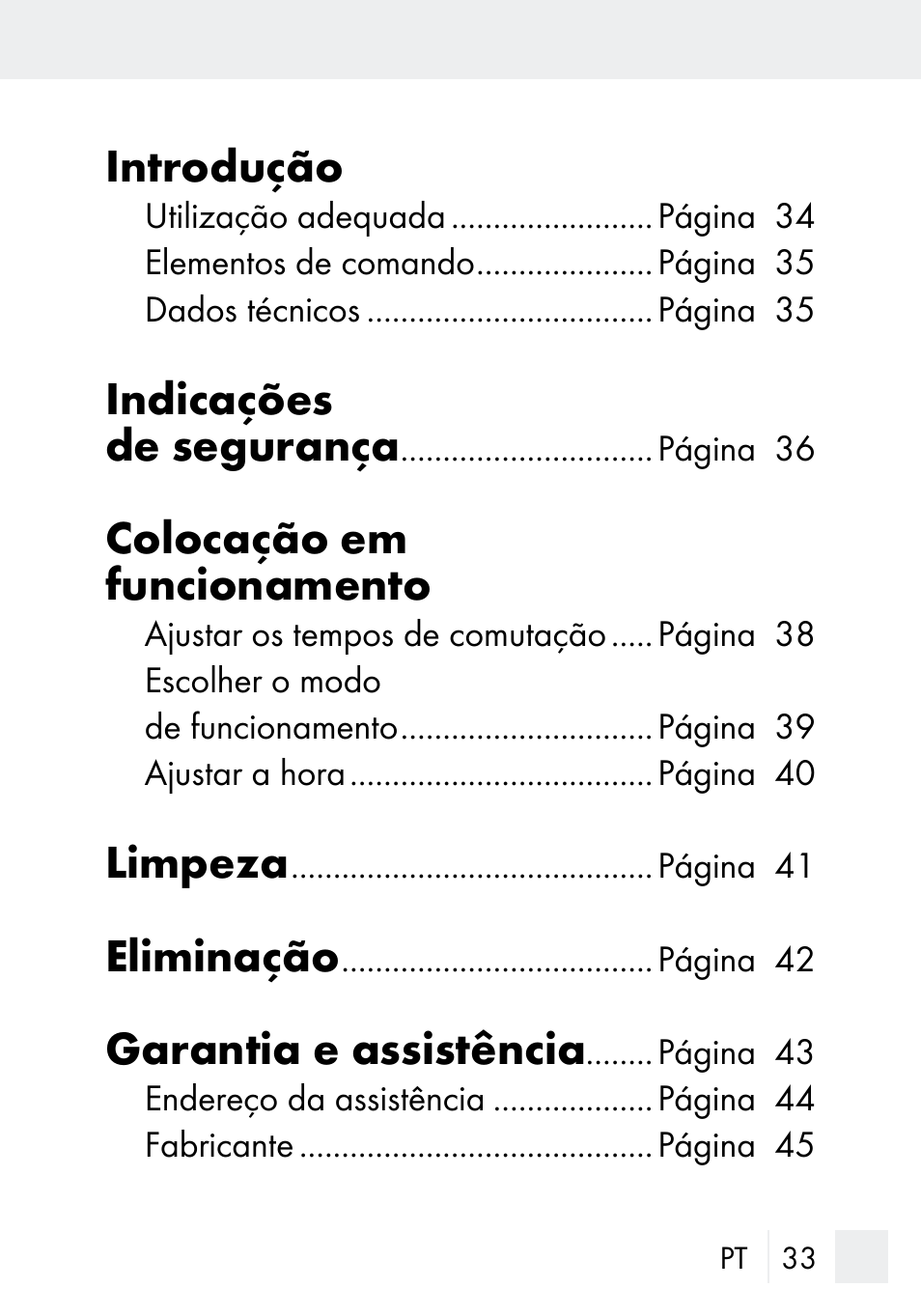 Introdução, Indicações de segurança, Colocação em funcionamento | Limpeza, Eliminação, Garantia e assistência | Silvercrest MZ 20-1 User Manual | Page 33 / 73