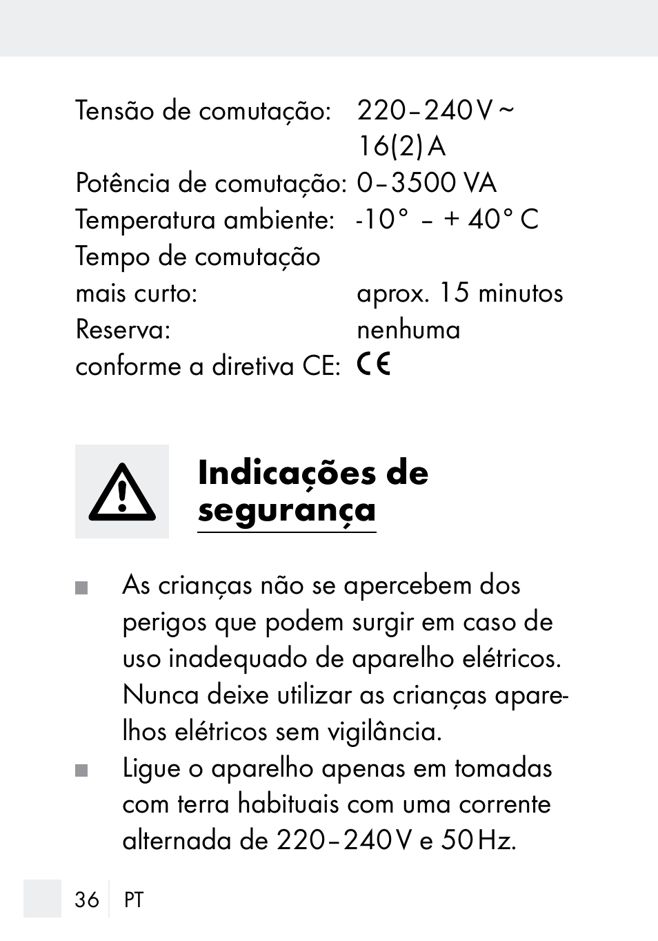 Indicações de segurança | Silvercrest MZ 20-1 User Manual | Page 36 / 73
