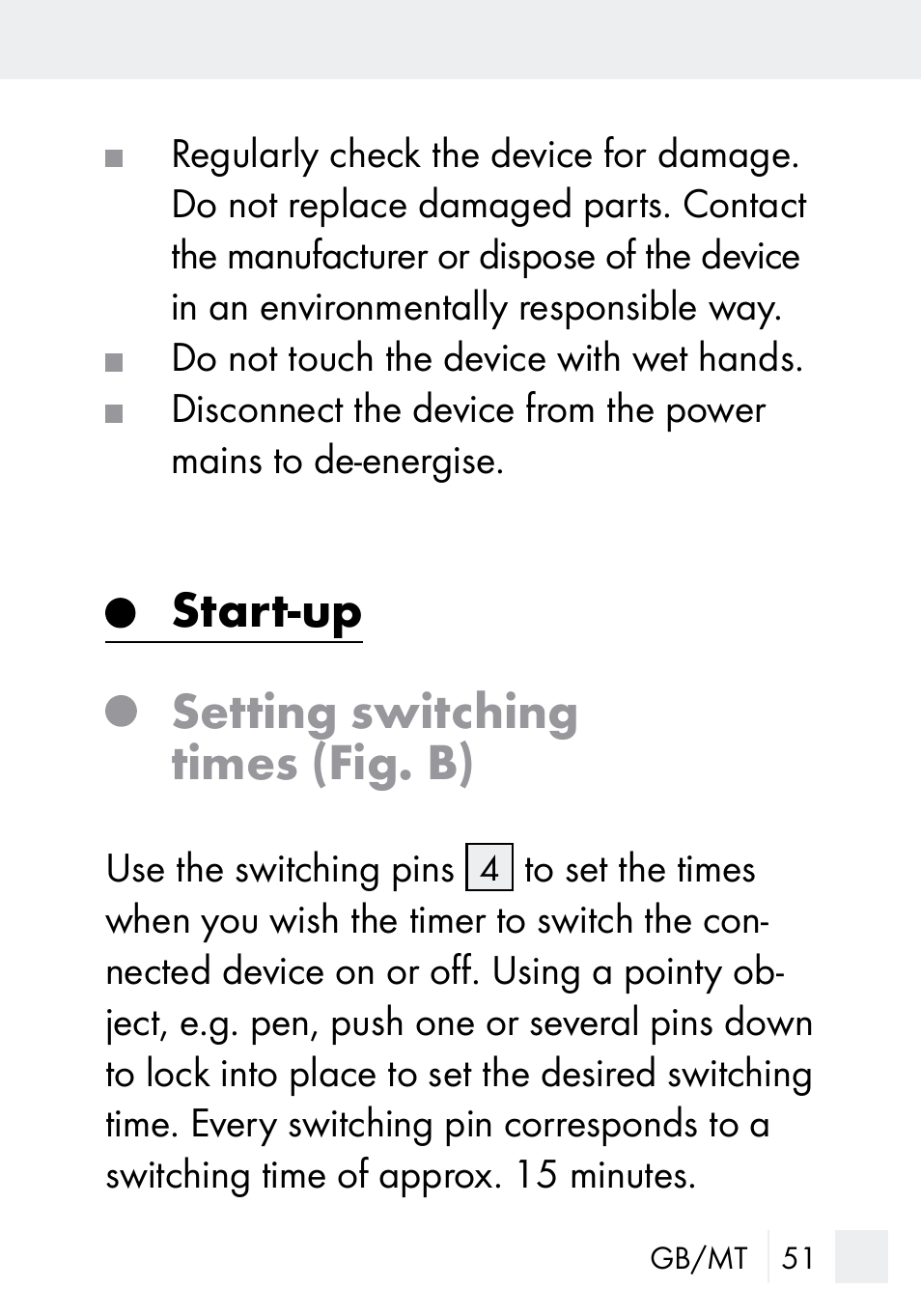 Start-up setting switching times (fig. b) | Silvercrest MZ 20-1 User Manual | Page 51 / 73
