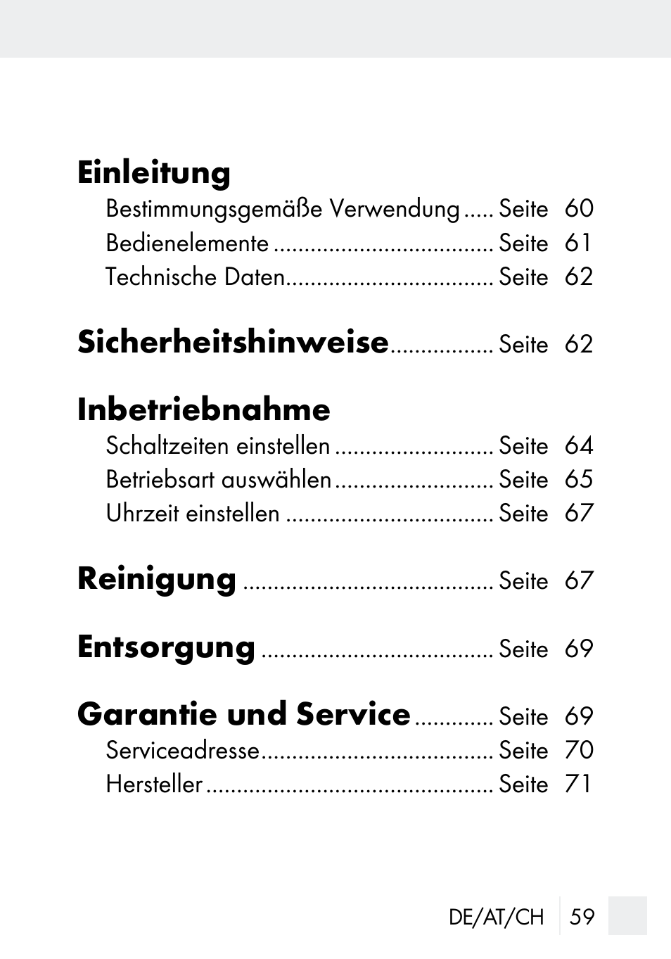 Einleitung, Sicherheitshinweise, Inbetriebnahme | Reinigung, Entsorgung, Garantie und service | Silvercrest MZ 20-1 User Manual | Page 59 / 73
