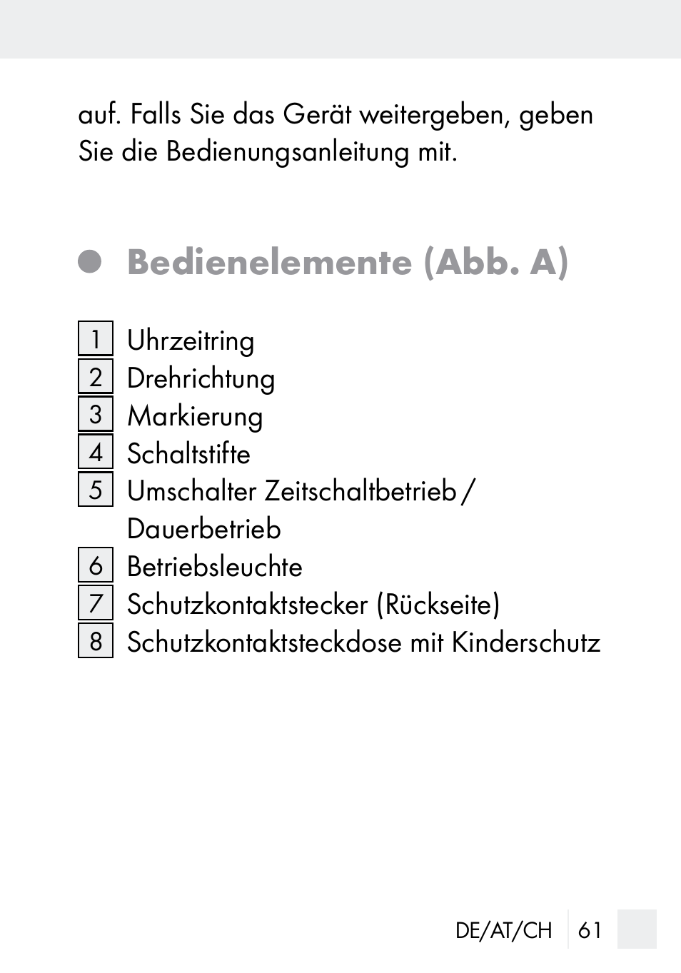 Bedienelemente (abb. a) | Silvercrest MZ 20-1 User Manual | Page 61 / 73