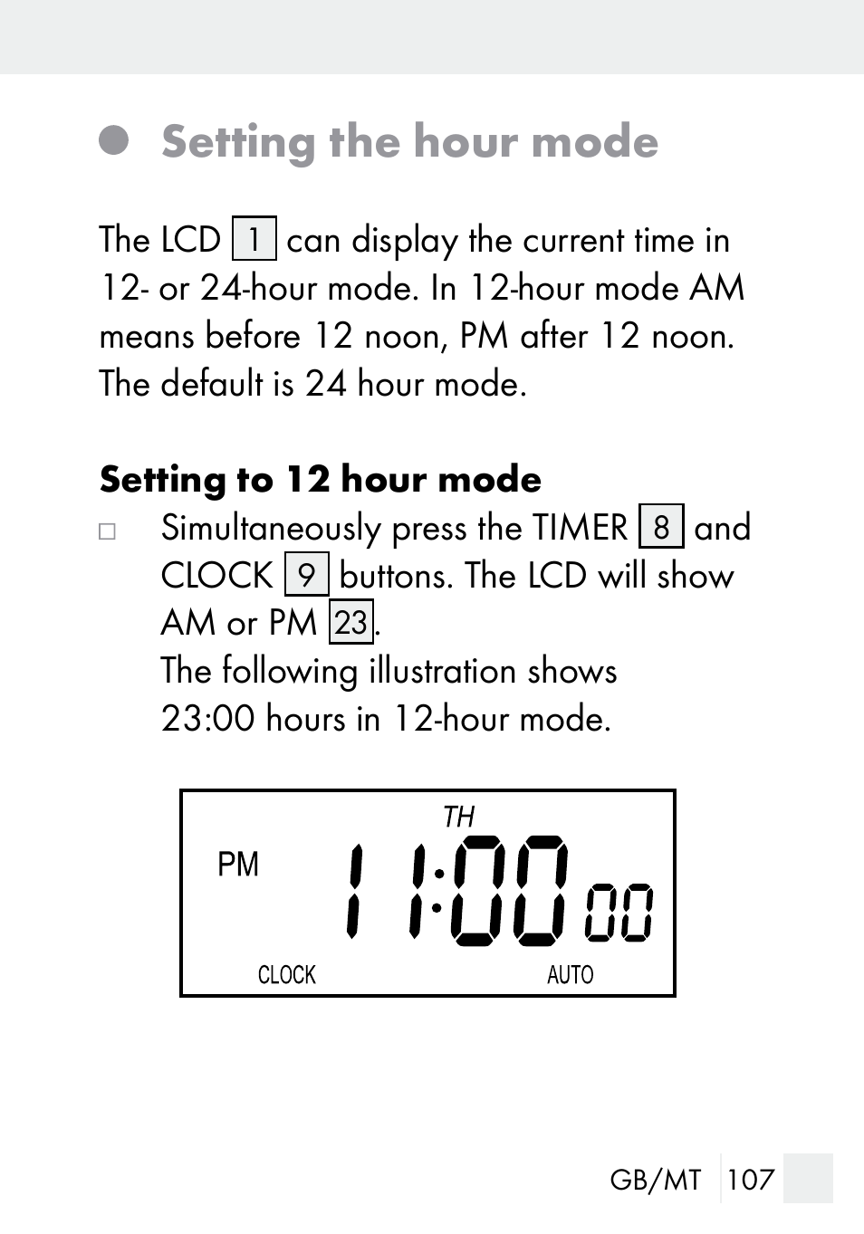 Setting the hour mode | Silvercrest DZ 20 User Manual | Page 107 / 149