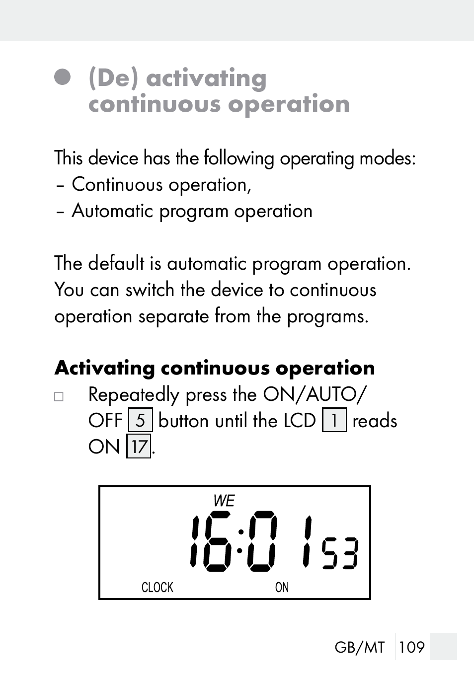 De) activating continuous operation | Silvercrest DZ 20 User Manual | Page 109 / 149
