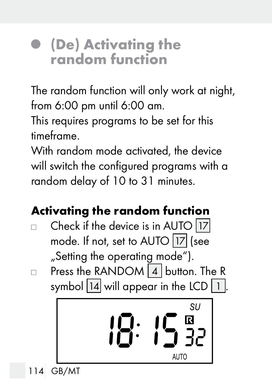 De) activating the random function | Silvercrest DZ 20 User Manual | Page 114 / 149