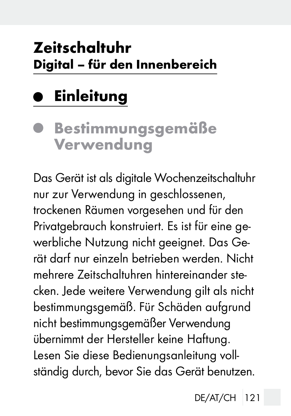 Zeitschaltuhr, Einleitung bestimmungsgemäße verwendung | Silvercrest DZ 20 User Manual | Page 121 / 149