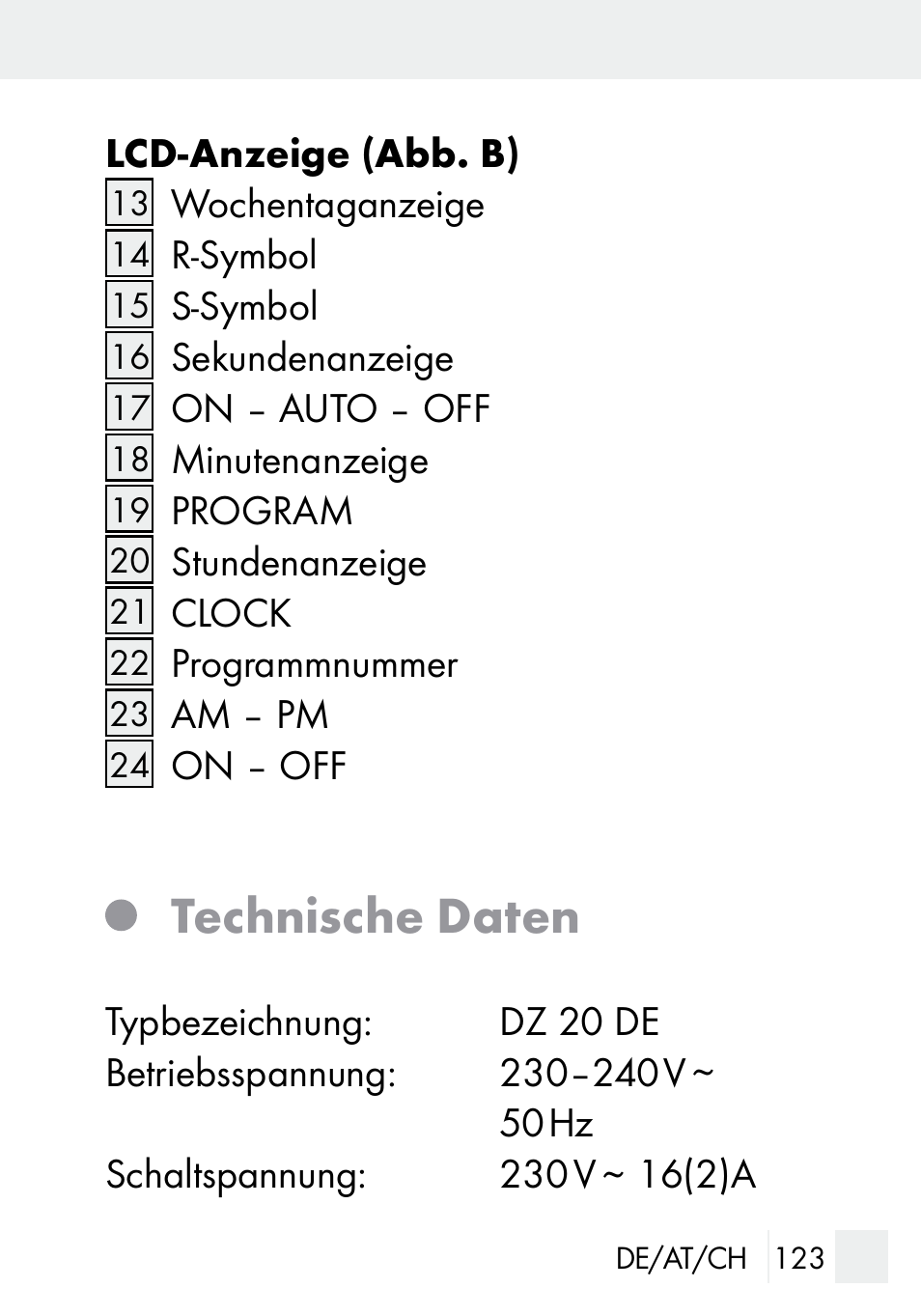 Technische daten | Silvercrest DZ 20 User Manual | Page 123 / 149