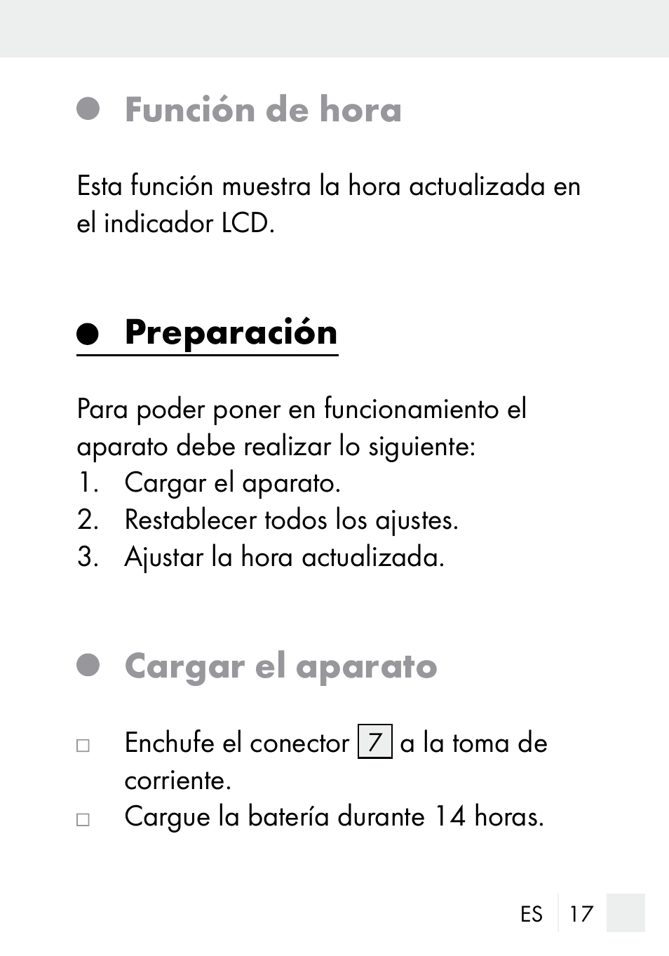 Función de hora, Preparación, Cargar el aparato | Silvercrest DZ 20 User Manual | Page 17 / 149