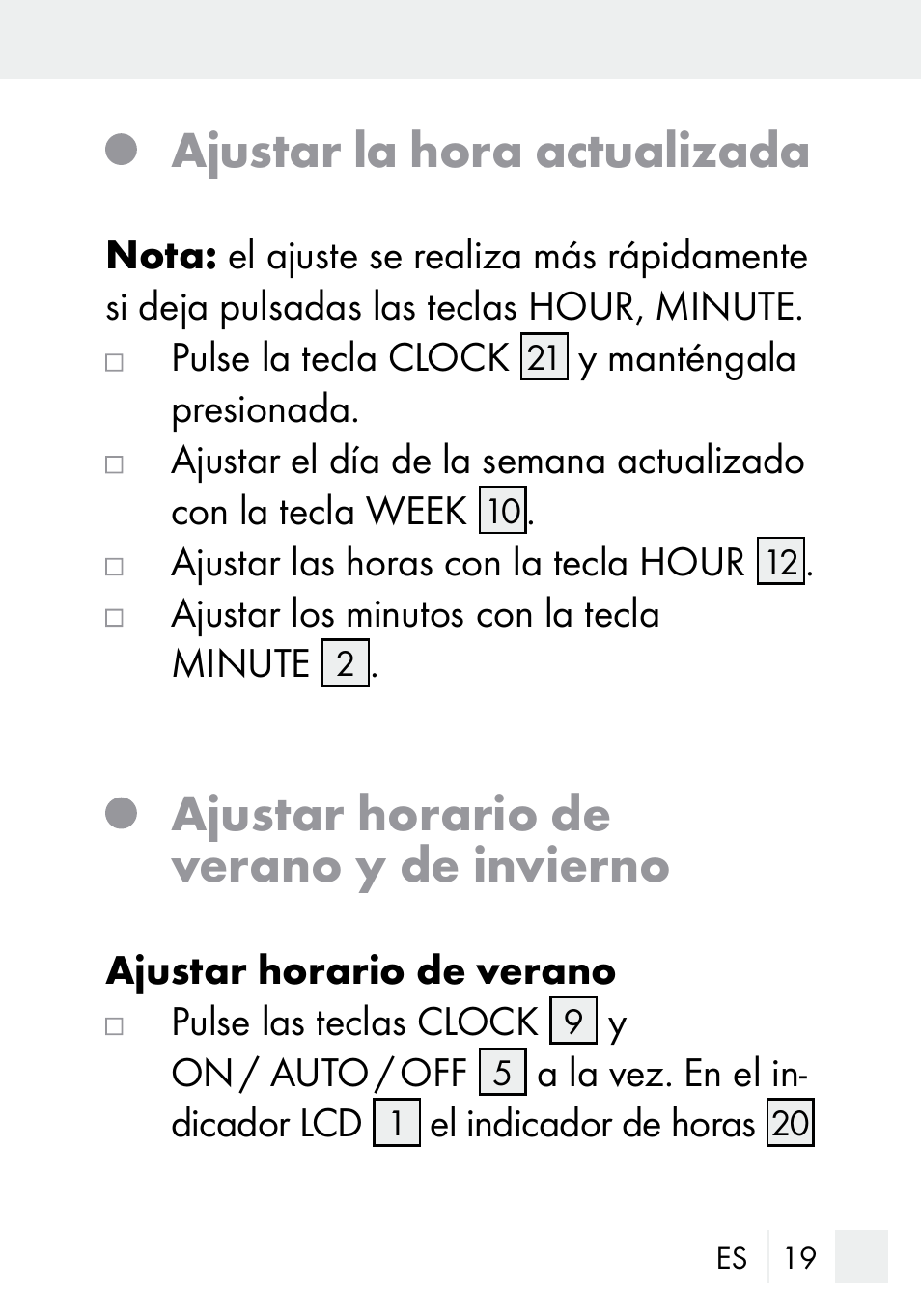 Ajustar la hora actualizada, Ajustar horario de verano y de invierno | Silvercrest DZ 20 User Manual | Page 19 / 149