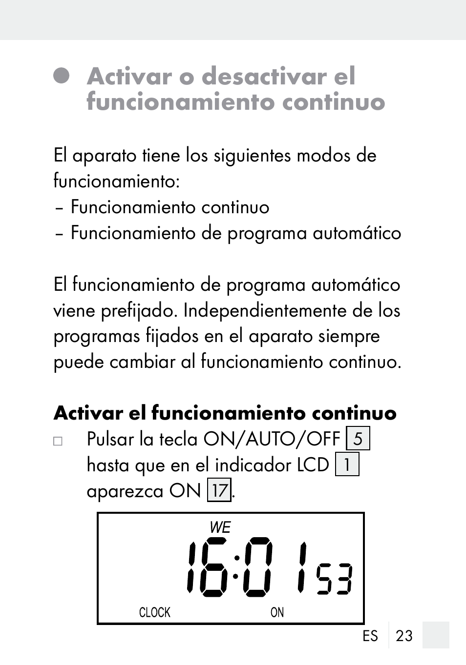 Activar o desactivar el funcionamiento continuo | Silvercrest DZ 20 User Manual | Page 23 / 149