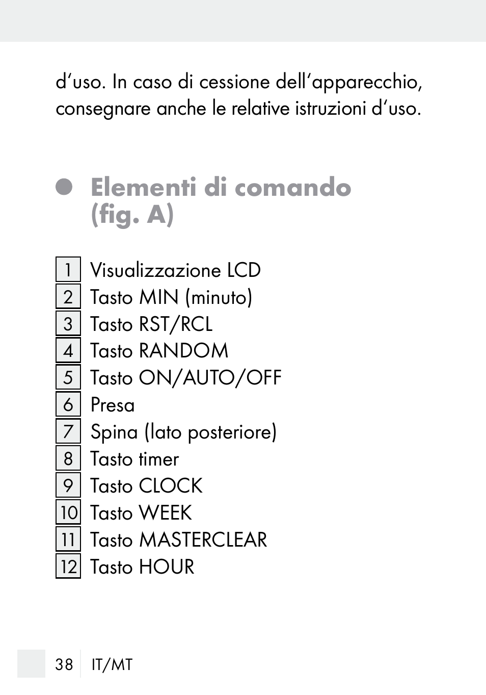 Elementi di comando (fig. a) | Silvercrest DZ 20 User Manual | Page 38 / 149