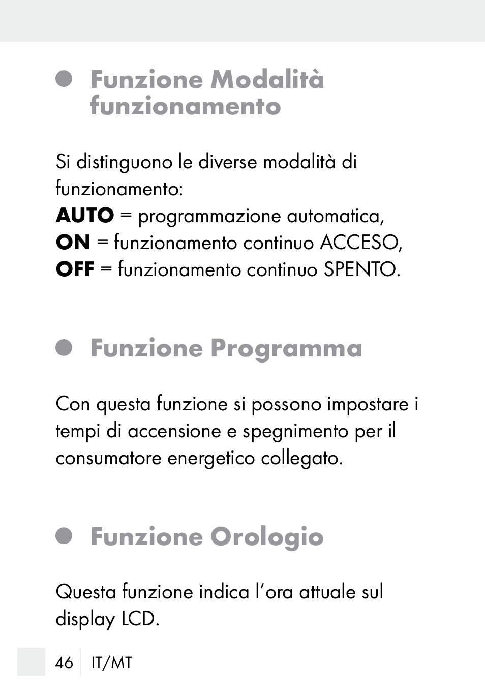 Funzione modalità funzionamento, Funzione programma, Funzione orologio | Silvercrest DZ 20 User Manual | Page 46 / 149
