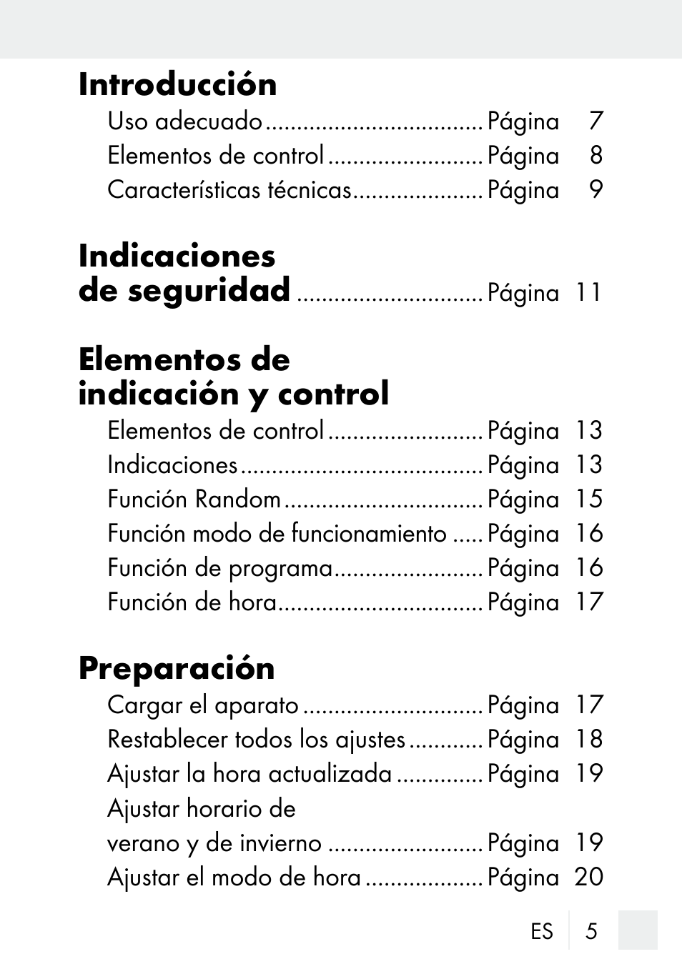 Introducción, Indicaciones de seguridad, Elementos de indicación y control | Preparación | Silvercrest DZ 20 User Manual | Page 5 / 149
