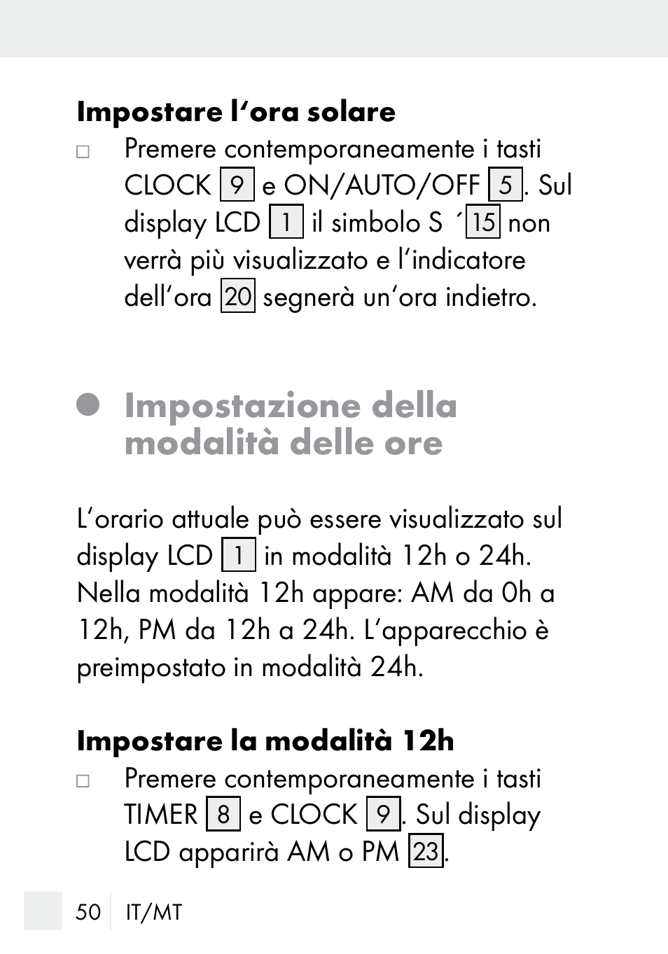 Impostazione della modalità delle ore | Silvercrest DZ 20 User Manual | Page 50 / 149