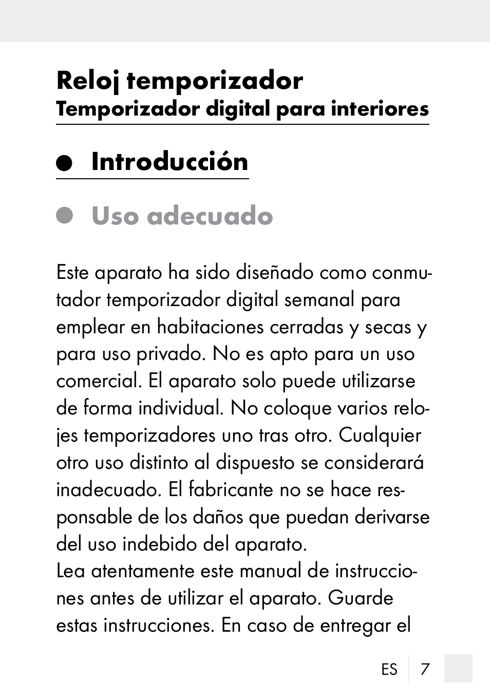 Reloj temporizador, Introducción uso adecuado | Silvercrest DZ 20 User Manual | Page 7 / 149