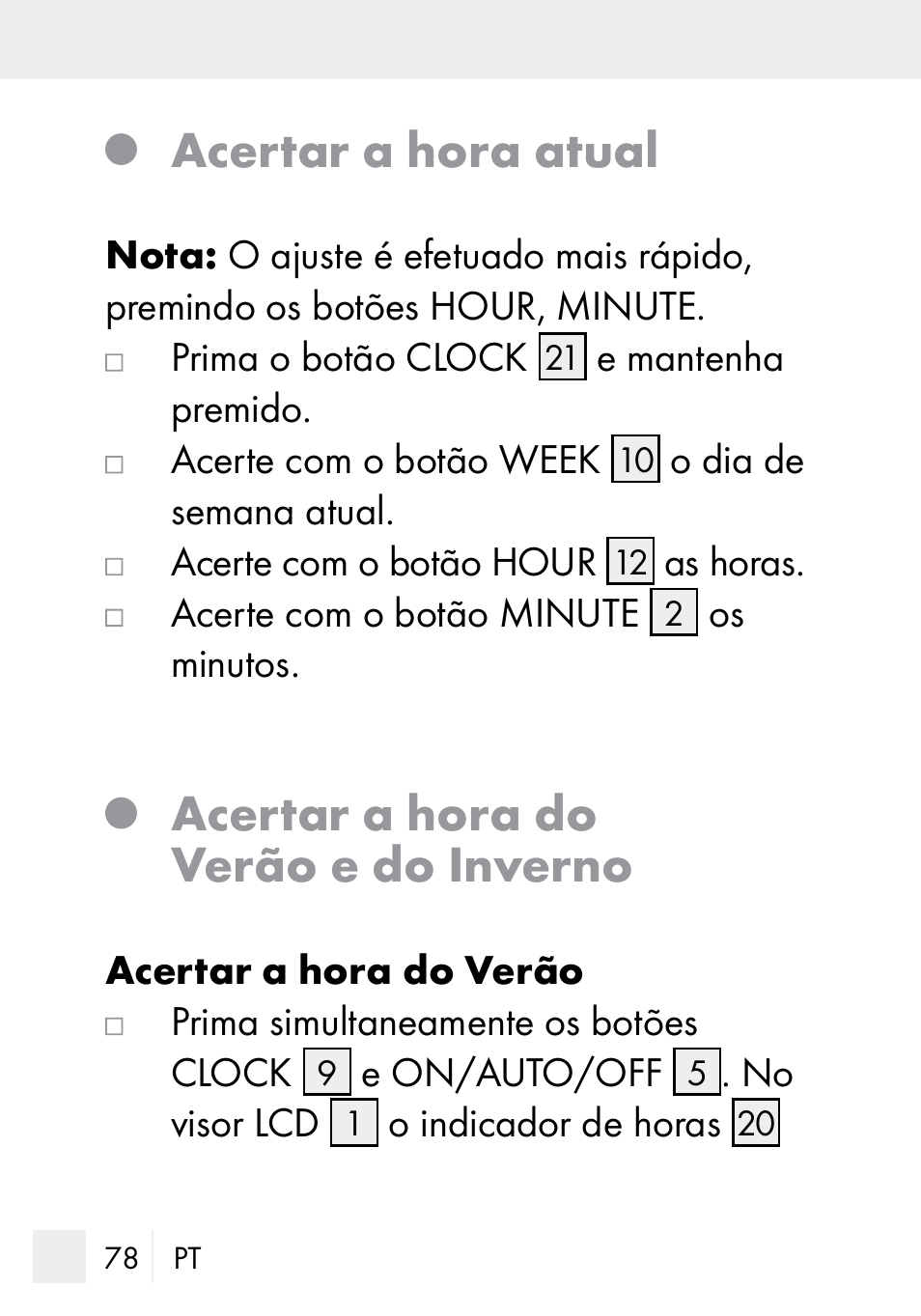Acertar a hora atual, Acertar a hora do verão e do inverno | Silvercrest DZ 20 User Manual | Page 78 / 149