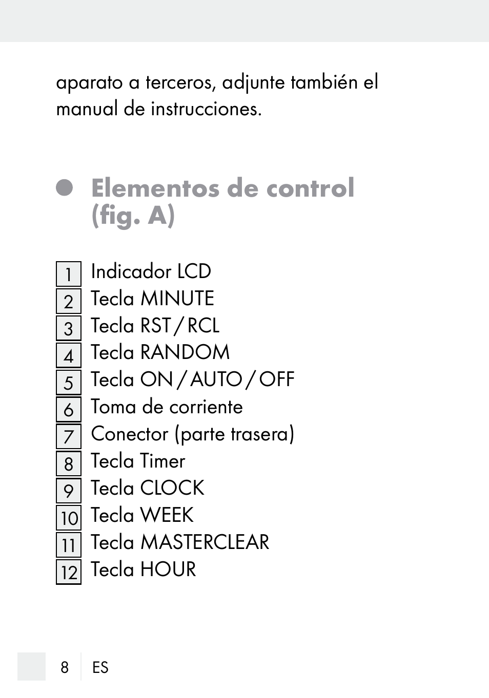 Elementos de control (fig. a) | Silvercrest DZ 20 User Manual | Page 8 / 149