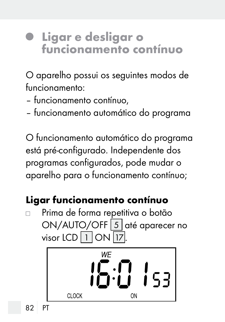 Ligar e desligar o funcionamento contínuo | Silvercrest DZ 20 User Manual | Page 82 / 149