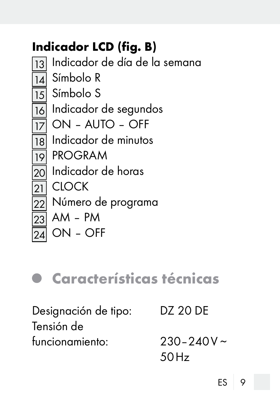 Características técnicas | Silvercrest DZ 20 User Manual | Page 9 / 149