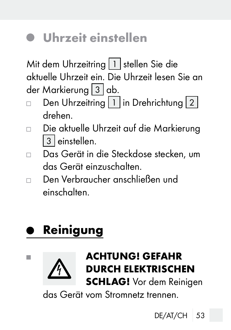 Uhrzeit einstellen, Reinigung | Silvercrest MZ 20-1 User Manual | Page 53 / 61