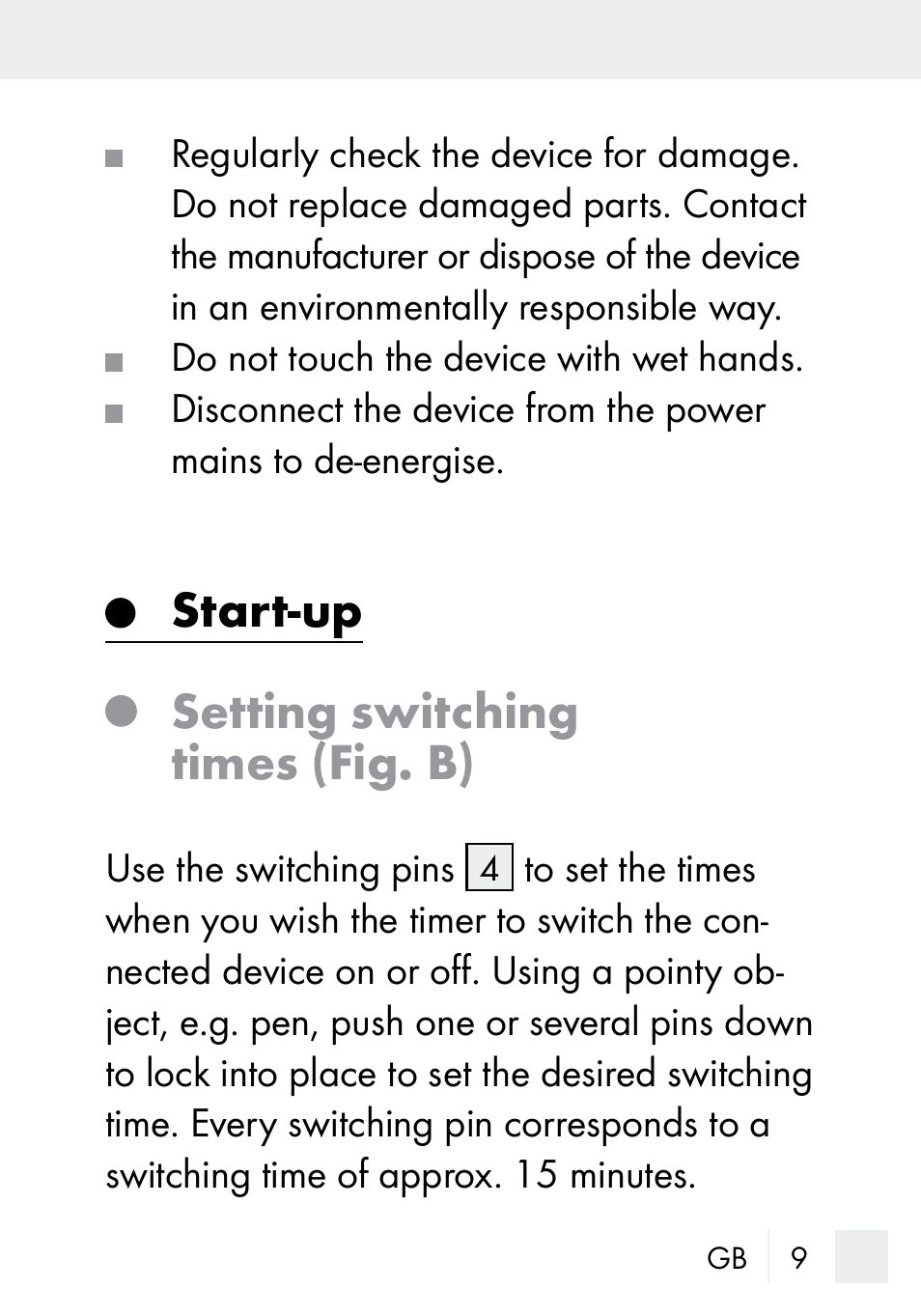 Start-up setting switching times (fig. b) | Silvercrest MZ 20-1 User Manual | Page 9 / 61