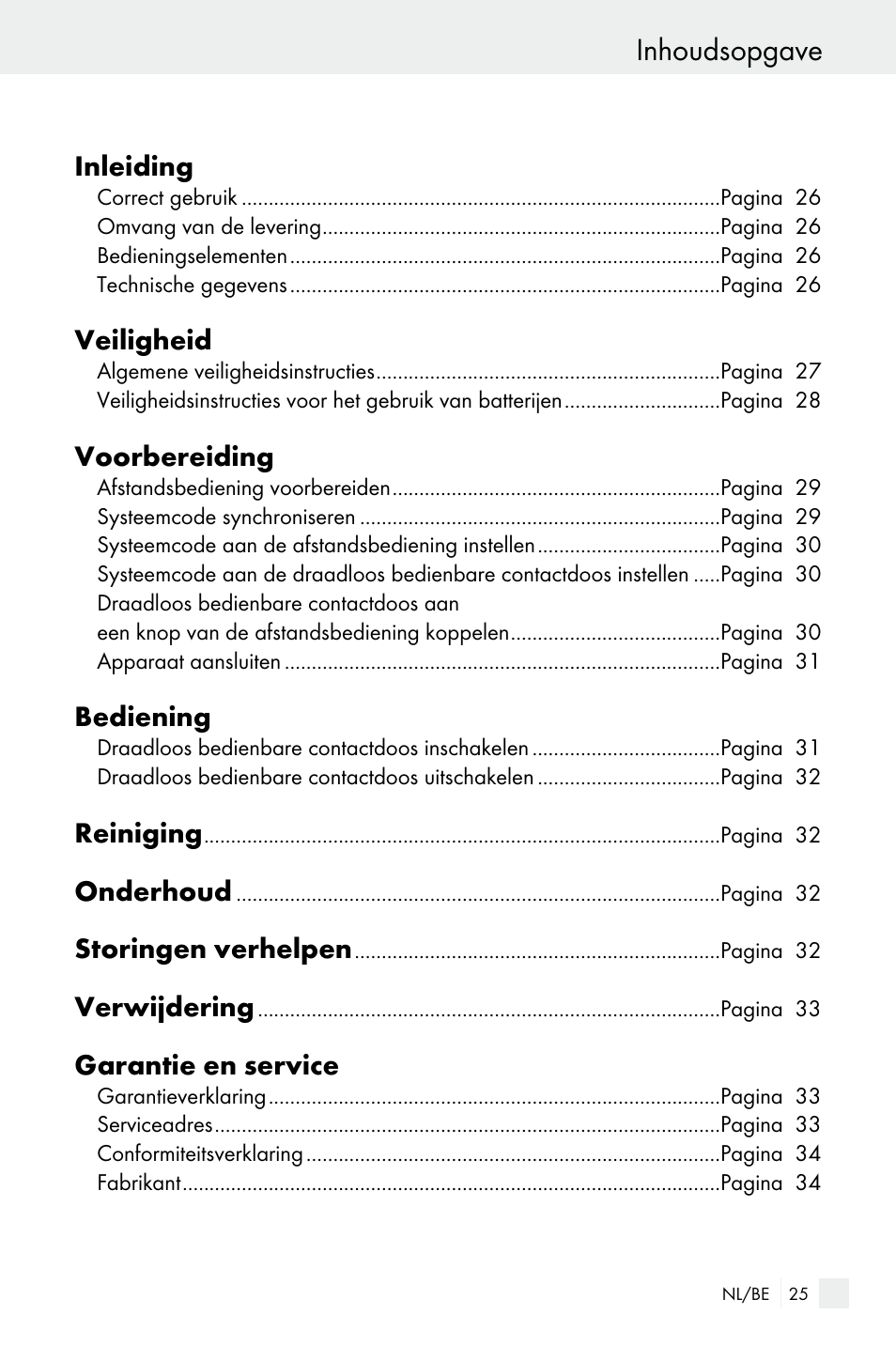 Inhoudsopgave | Silvercrest WIRELESS SOCKET SET User Manual | Page 25 / 45