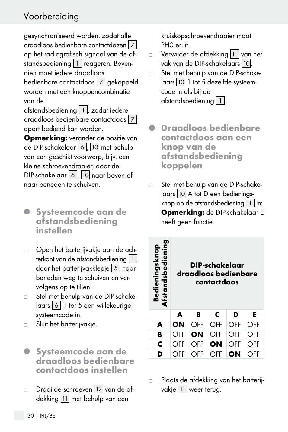 Voorbereiding, Systeemcode aan de afstandsbediening instellen | Silvercrest WIRELESS SOCKET SET User Manual | Page 30 / 45