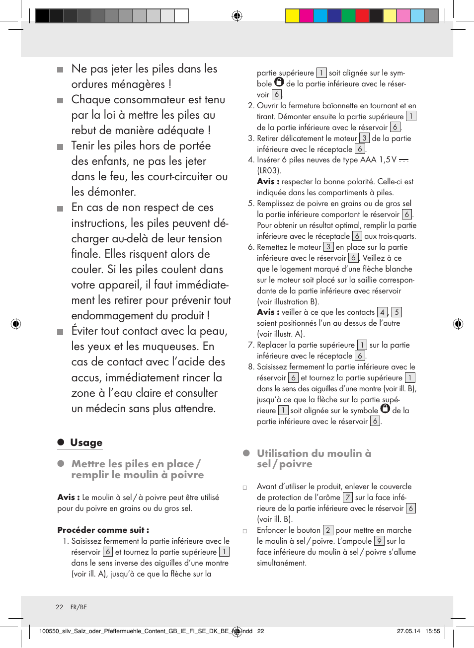 Usage, Utilisation du moulin à sel / poivre | Silvercrest Z31498/Z31498A/Z31498B/Z31498C User Manual | Page 22 / 35