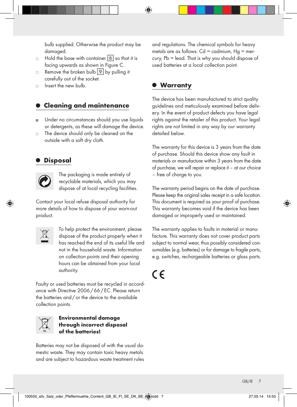 Cleaning and maintenance, Disposal, Warranty | Silvercrest Z31498/Z31498A/Z31498B/Z31498C User Manual | Page 7 / 35