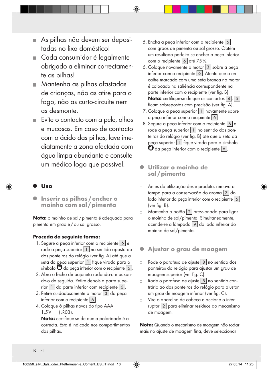 Utilizar o moinho de sal / pimenta, Ajustar o grau de moagem | Silvercrest Z31498/Z31498A/Z31498B/Z31498C User Manual | Page 16 / 28