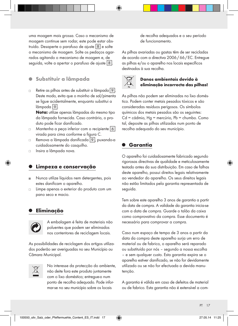 Substituir a lâmpada, Limpeza e conservação, Eliminação | Garantia | Silvercrest Z31498/Z31498A/Z31498B/Z31498C User Manual | Page 17 / 28