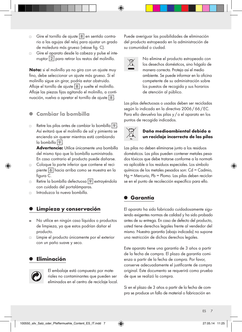 Cambiar la bombilla, Limpieza y conservación, Eliminación | Garantía | Silvercrest Z31498/Z31498A/Z31498B/Z31498C User Manual | Page 7 / 28