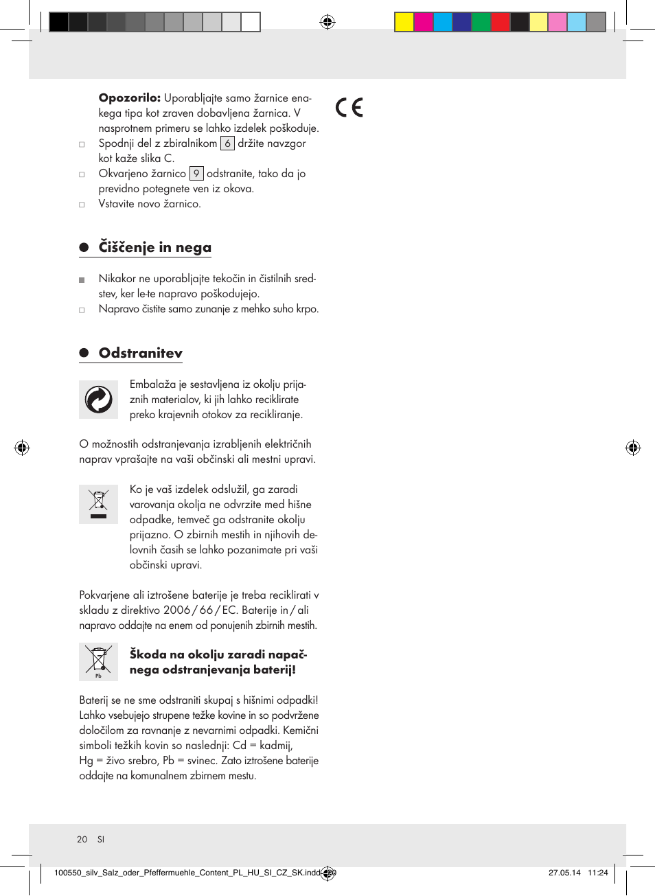 Čiščenje in nega, Odstranitev | Silvercrest Z31498/Z31498A/Z31498B/Z31498C User Manual | Page 20 / 35