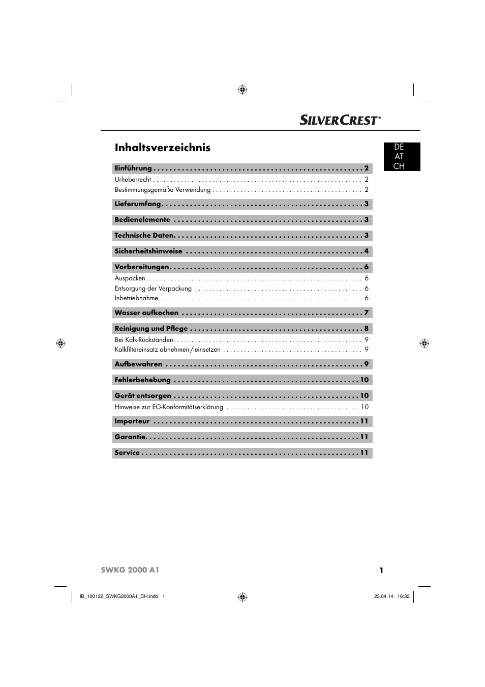 Silvercrest SWKG 2000 A1 User Manual | Page 4 / 51