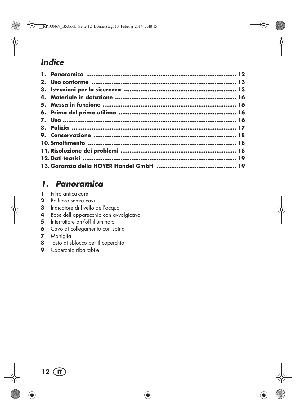 Indice, Panoramica | Silvercrest SWKS 2200 A1 User Manual | Page 14 / 54