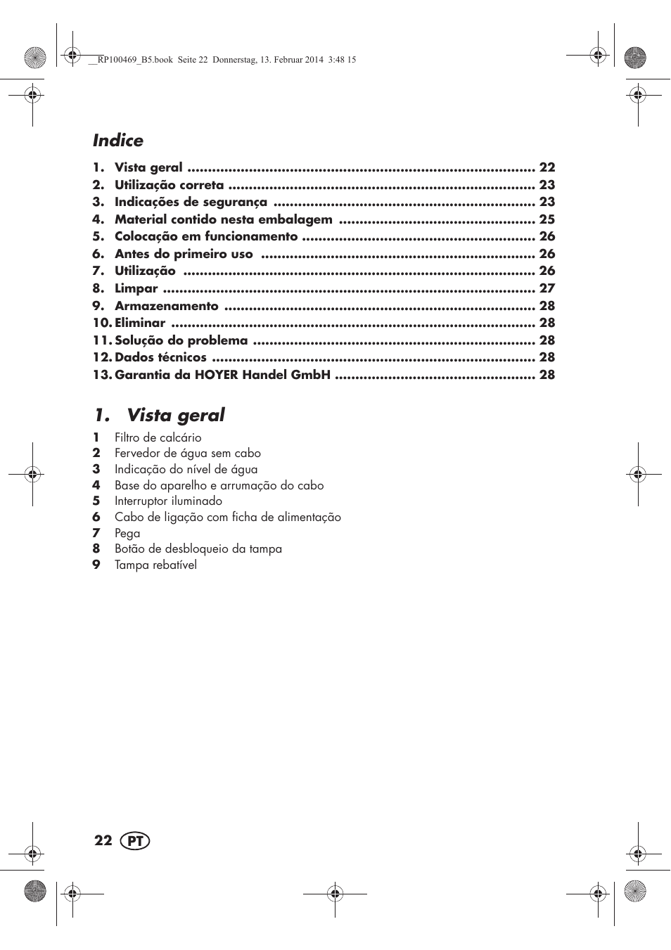 Vista geral, Indice | Silvercrest SWKS 2200 A1 User Manual | Page 24 / 54