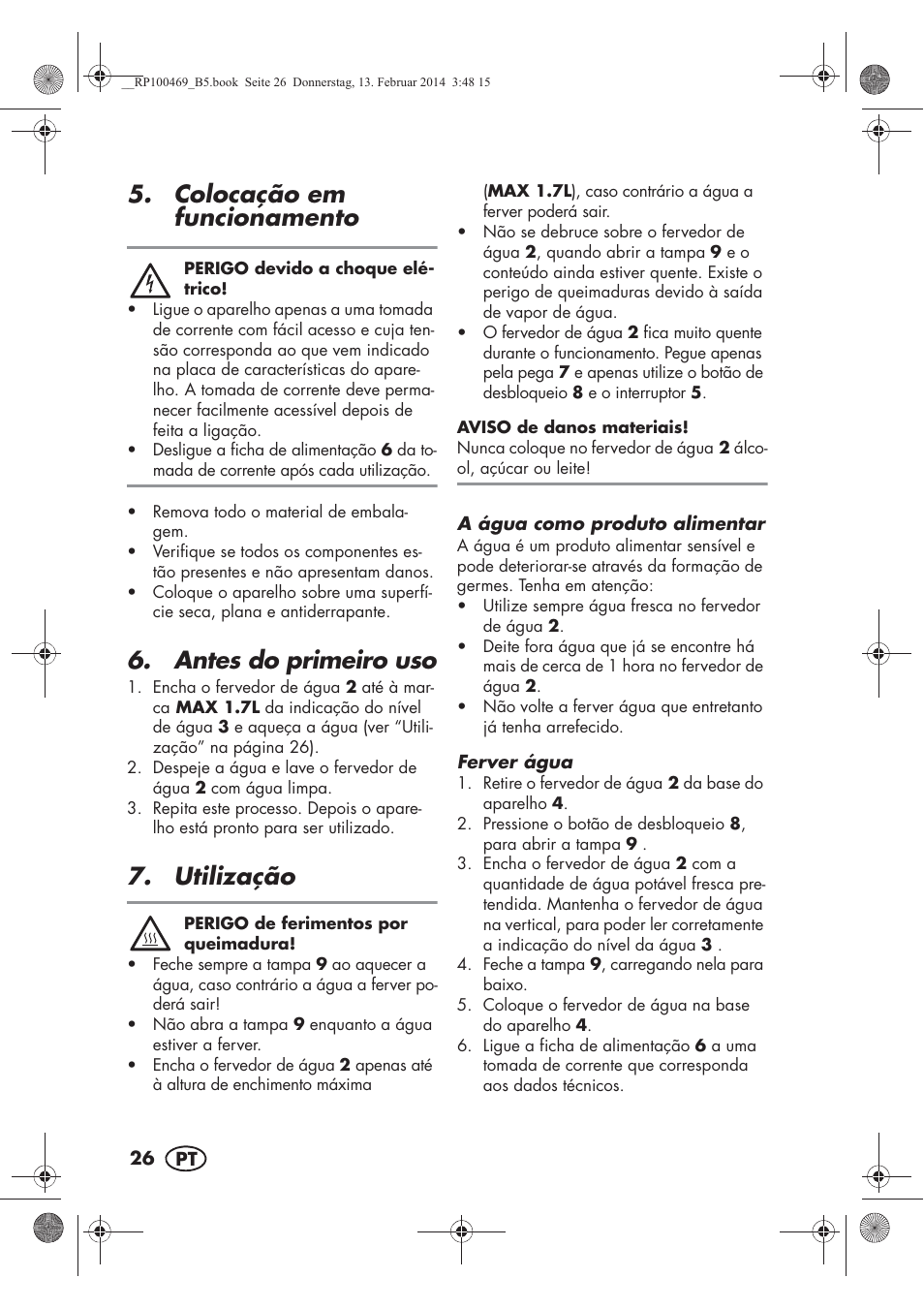 Colocação em funcionamento, Antes do primeiro uso, Utilização | Silvercrest SWKS 2200 A1 User Manual | Page 28 / 54