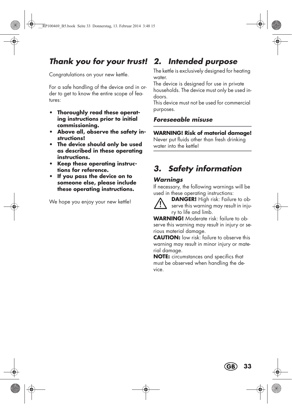 Intended purpose, Safety information | Silvercrest SWKS 2200 A1 User Manual | Page 35 / 54