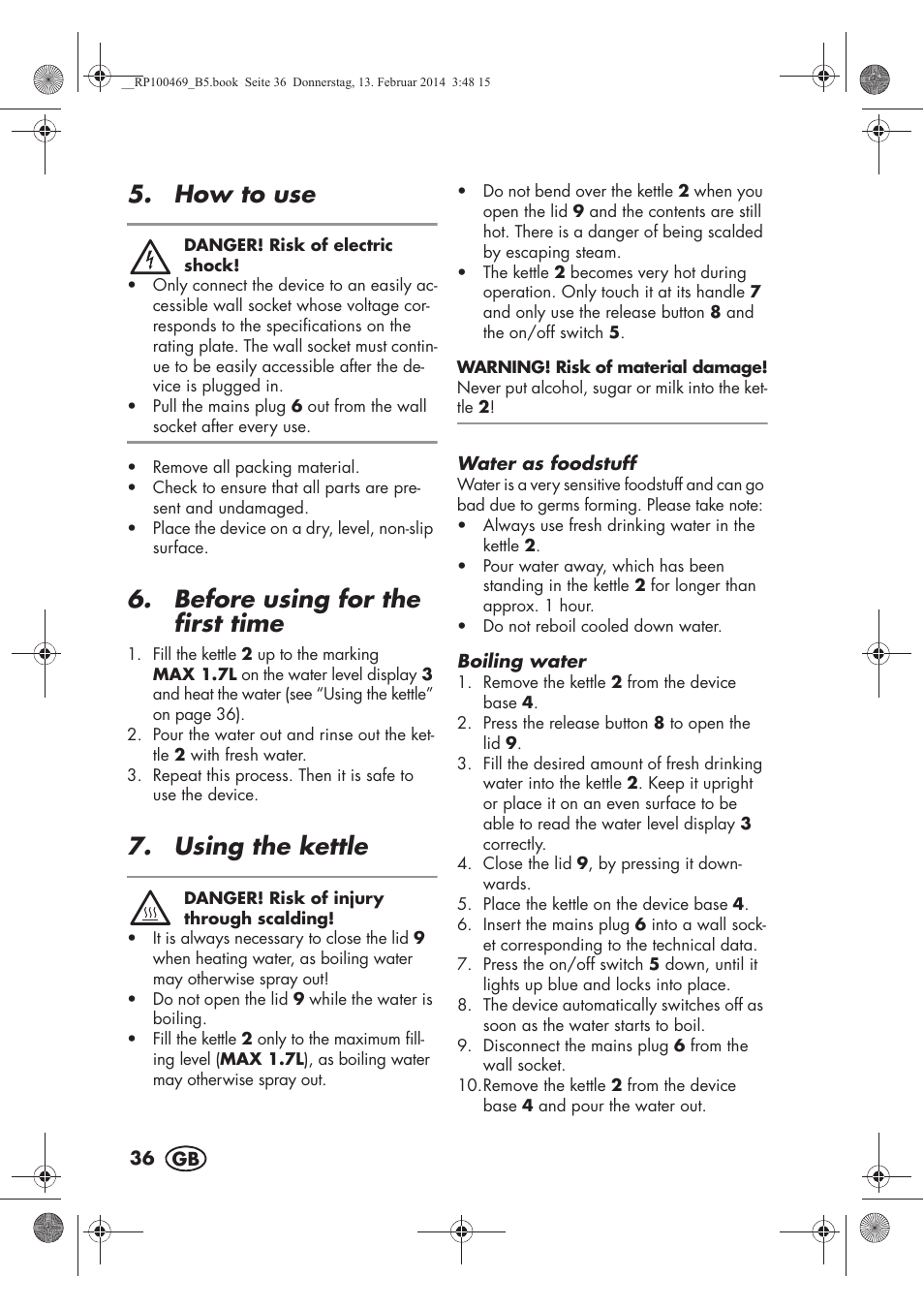 How to use, Before using for the first time, Using the kettle | Silvercrest SWKS 2200 A1 User Manual | Page 38 / 54