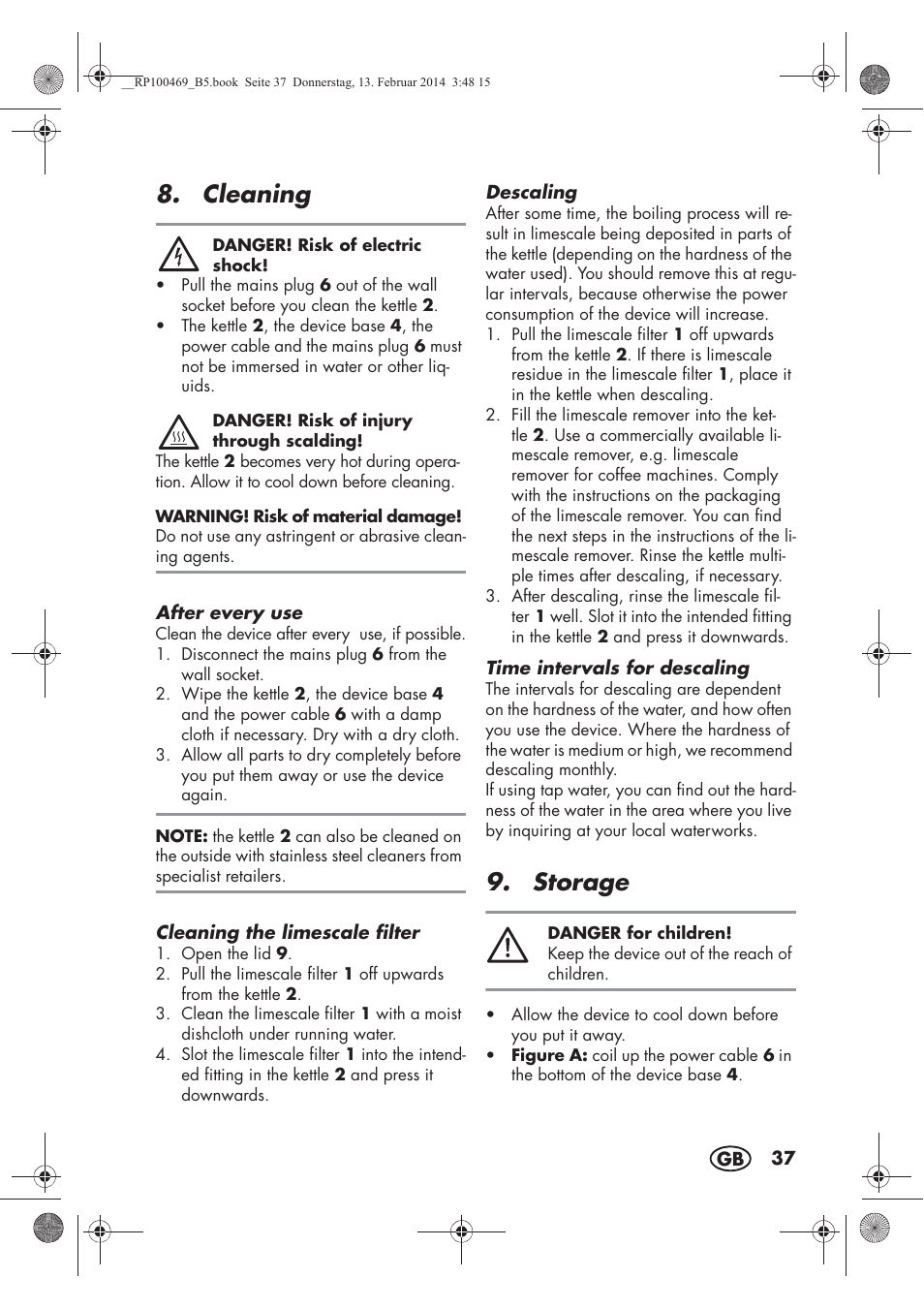 Cleaning, Storage | Silvercrest SWKS 2200 A1 User Manual | Page 39 / 54