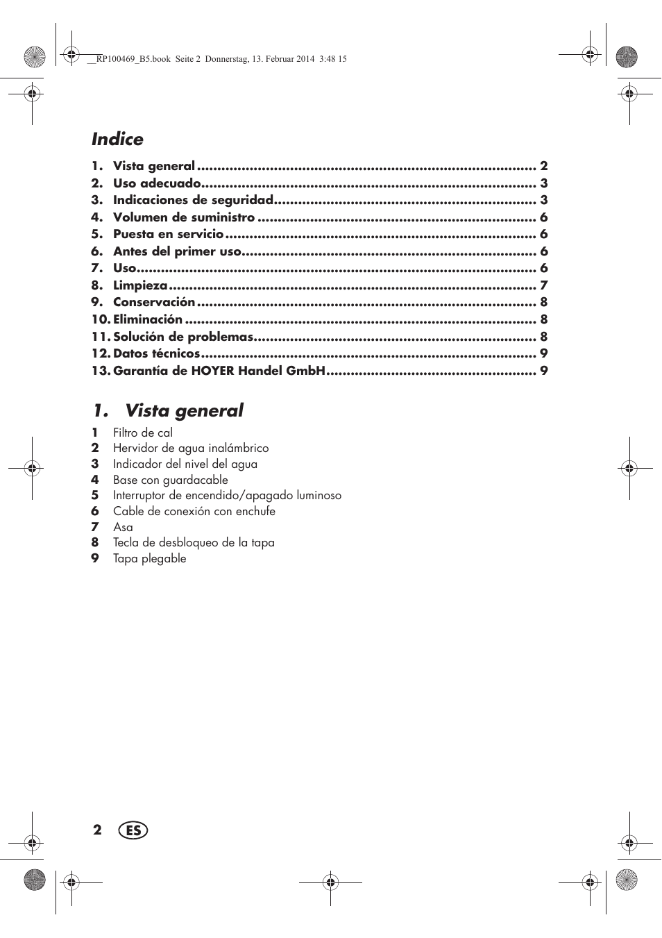 Indice, Vista general | Silvercrest SWKS 2200 A1 User Manual | Page 4 / 54