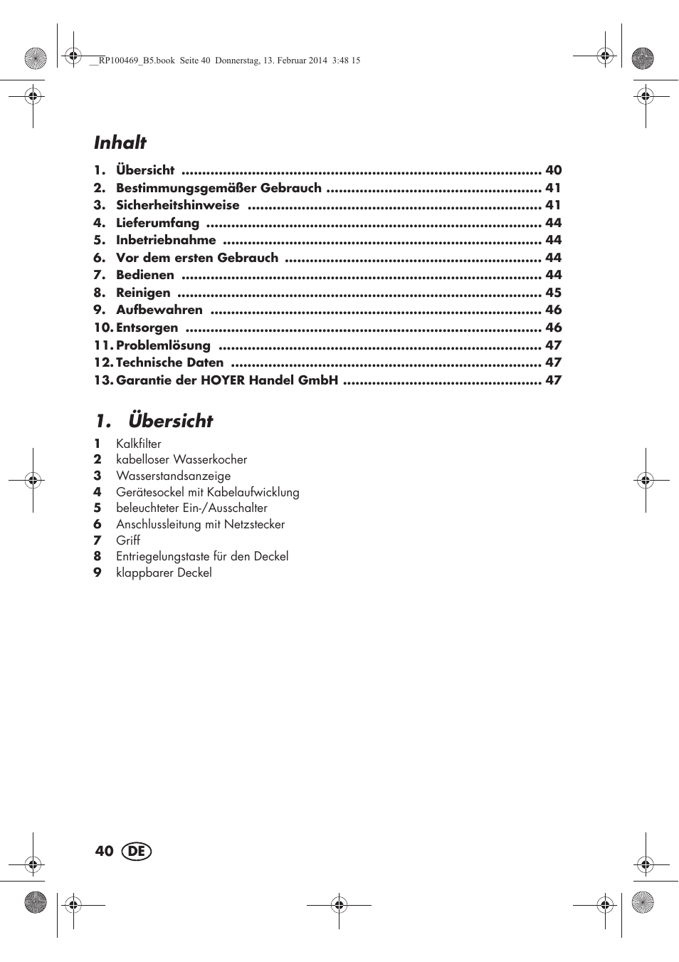 Inhalt, Übersicht | Silvercrest SWKS 2200 A1 User Manual | Page 42 / 54