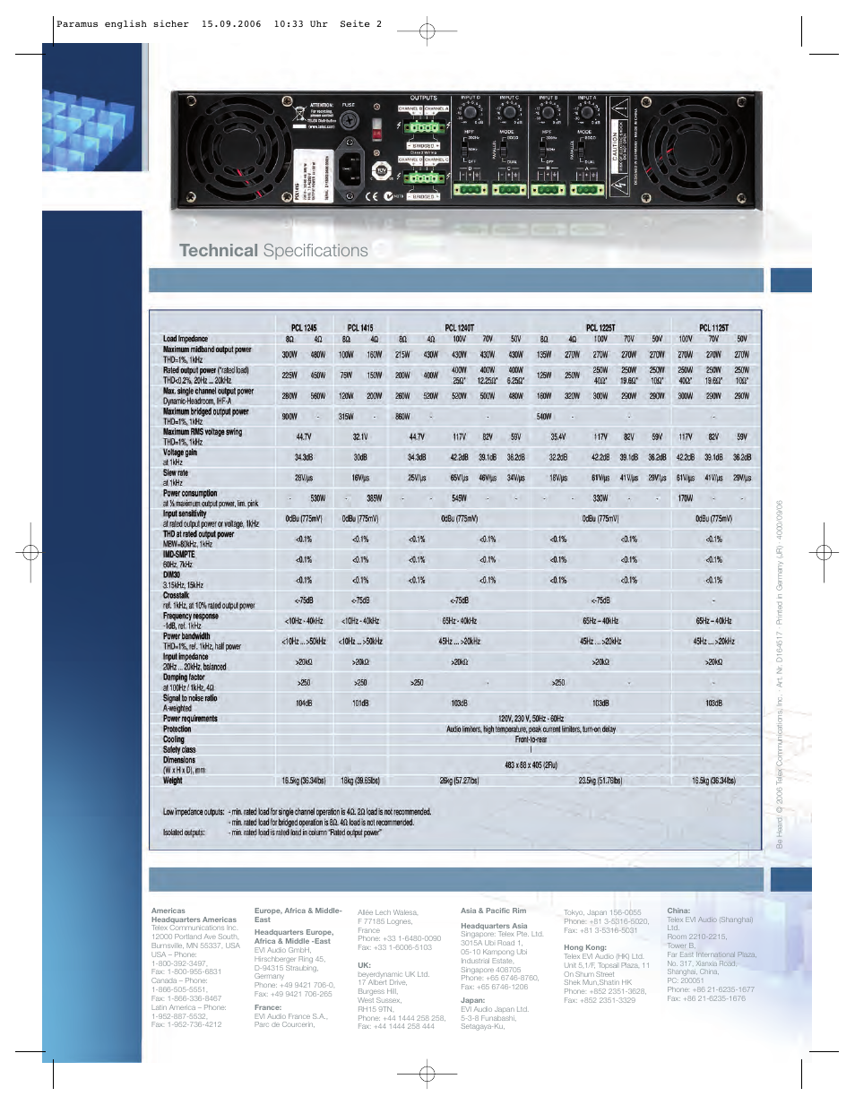 Technical specifications | Dynacord PCL 1225T User Manual | Page 2 / 2