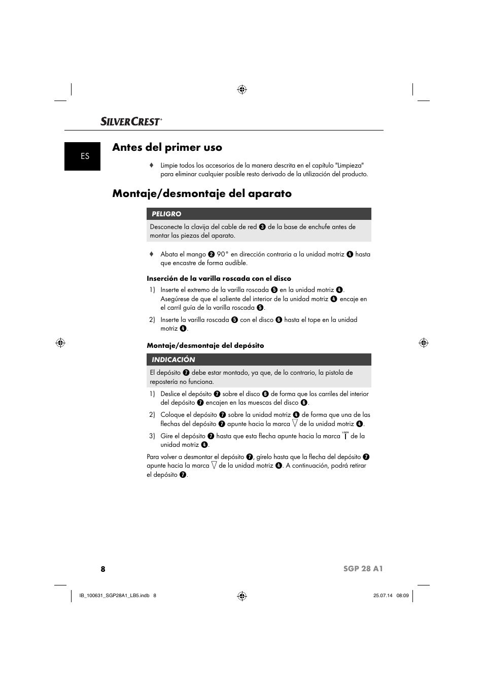 Antes del primer uso, Montaje/desmontaje del aparato | Silvercrest SGP 28 A1 User Manual | Page 11 / 76